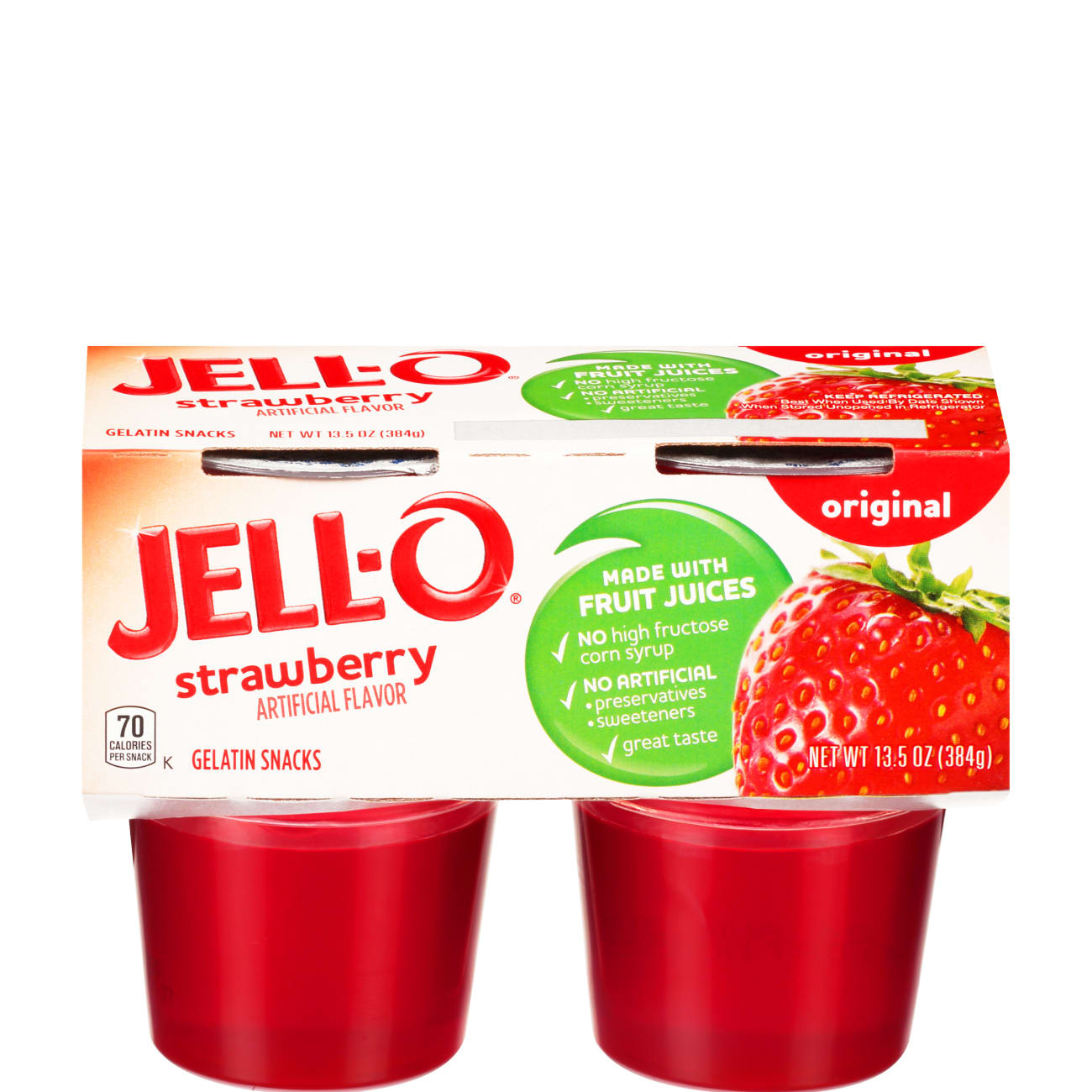 Jell-O Zero Sugar Strawberry Low Calorie Gelatin Snacks, 4
