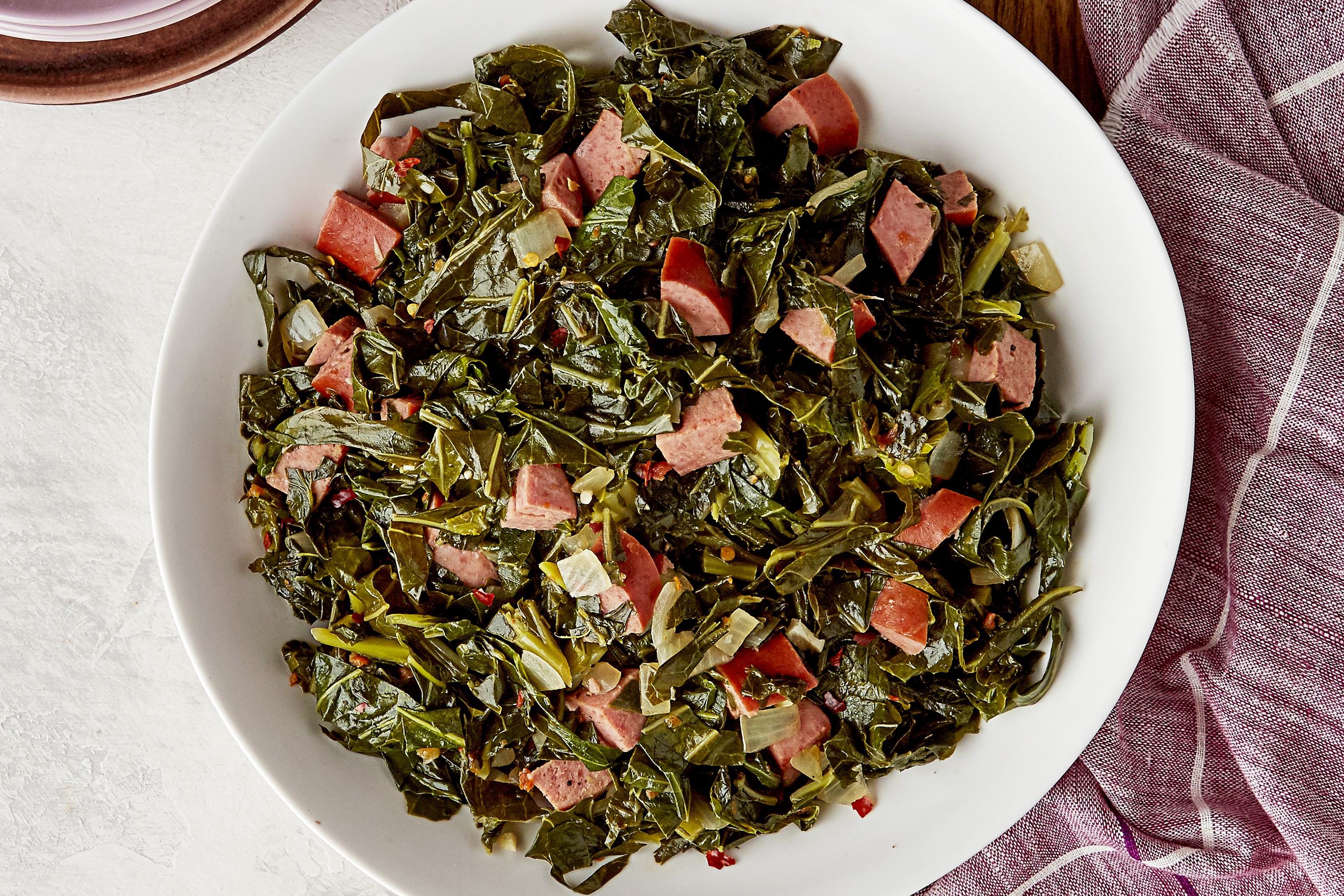 Collard Greens with Sausage and Onions | Kraft Salad Dressing | United States | Recipes - Kraft Hein