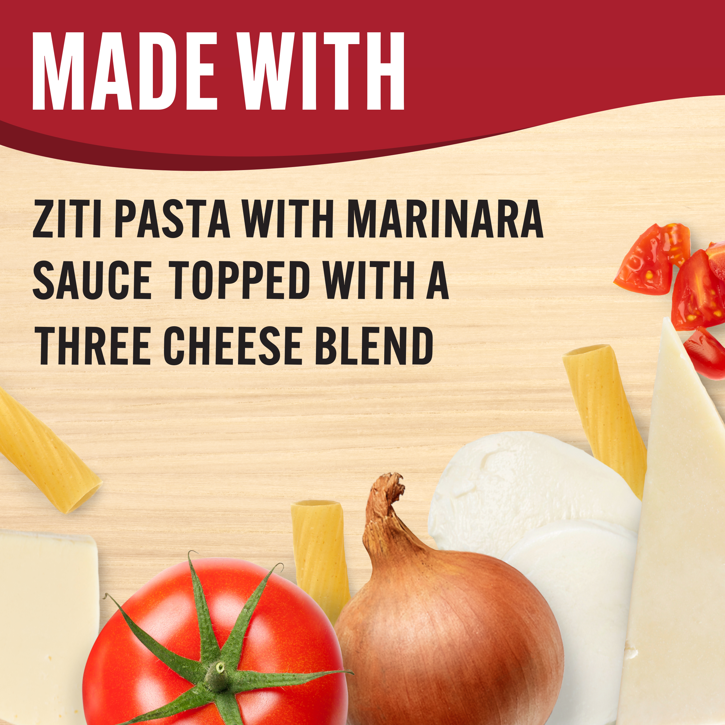 Three Cheese Ziti Pasta Marinara with Mozzarella, Monterey Jack