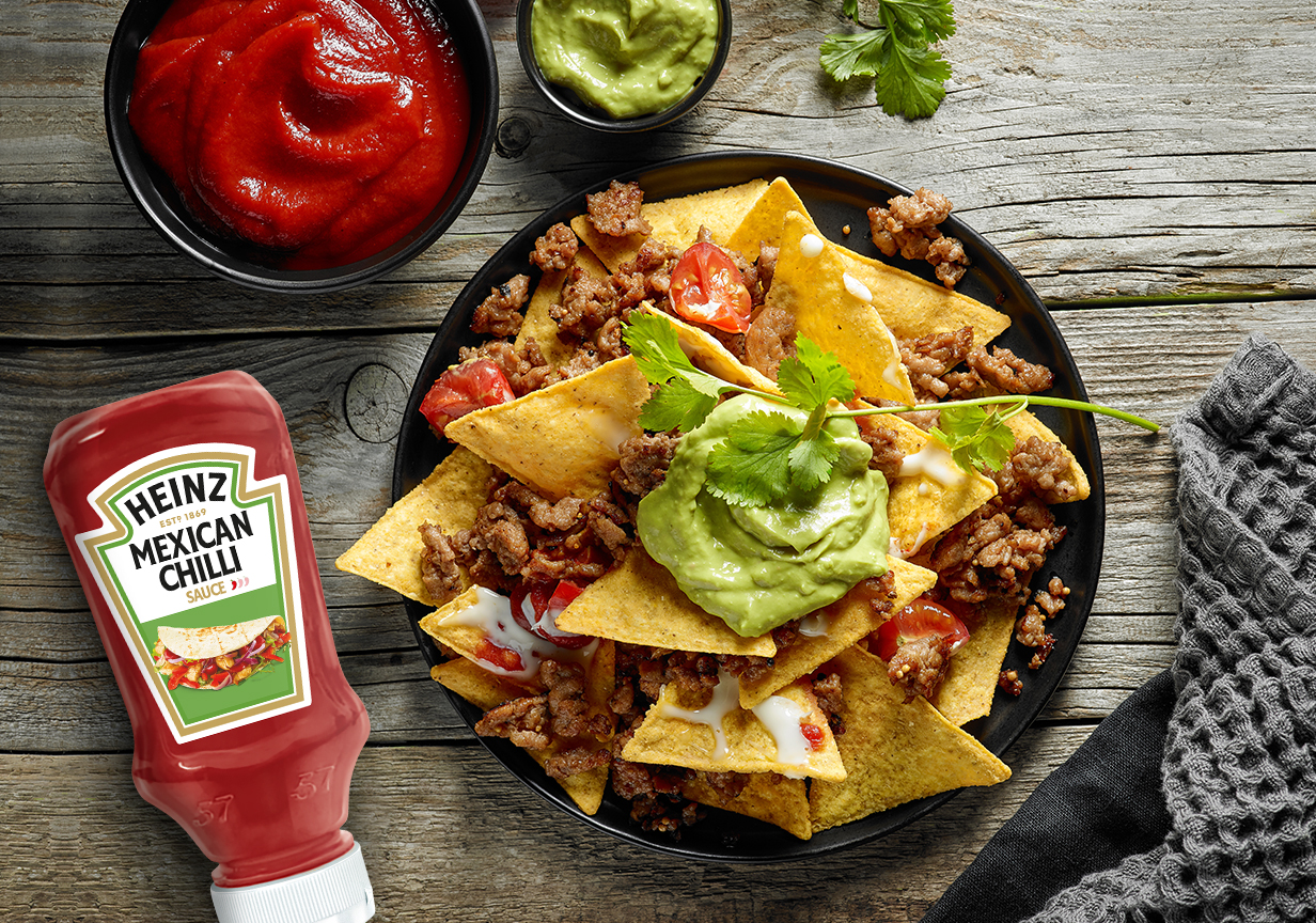 Nachos Con Carne Guacamole Y Salsa Mexican Chili Heinz