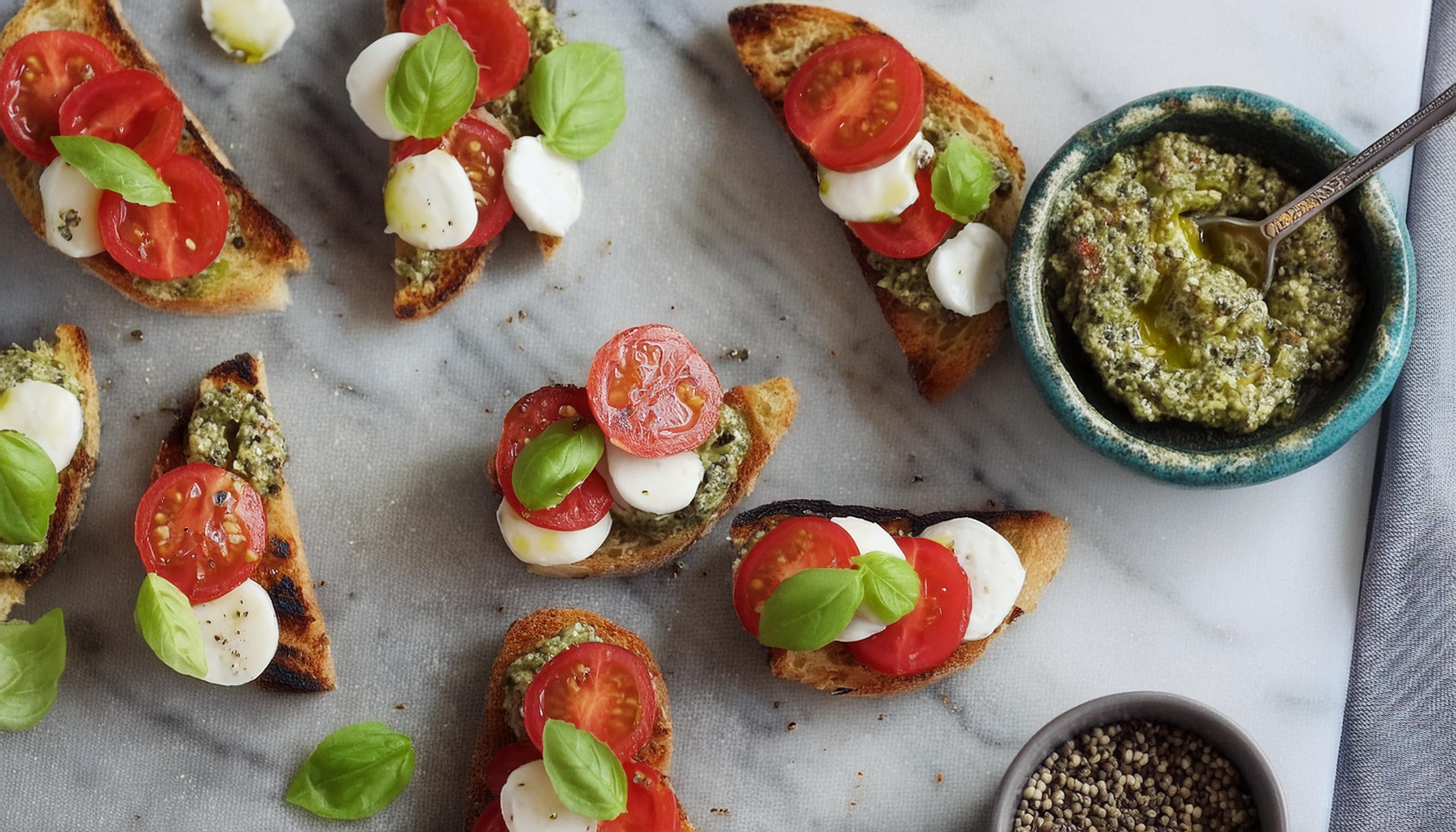 Bruschetta with pesto, mozzarella and tomatoes | Food In A Minute | New Zealand | Recipes - Kraft He