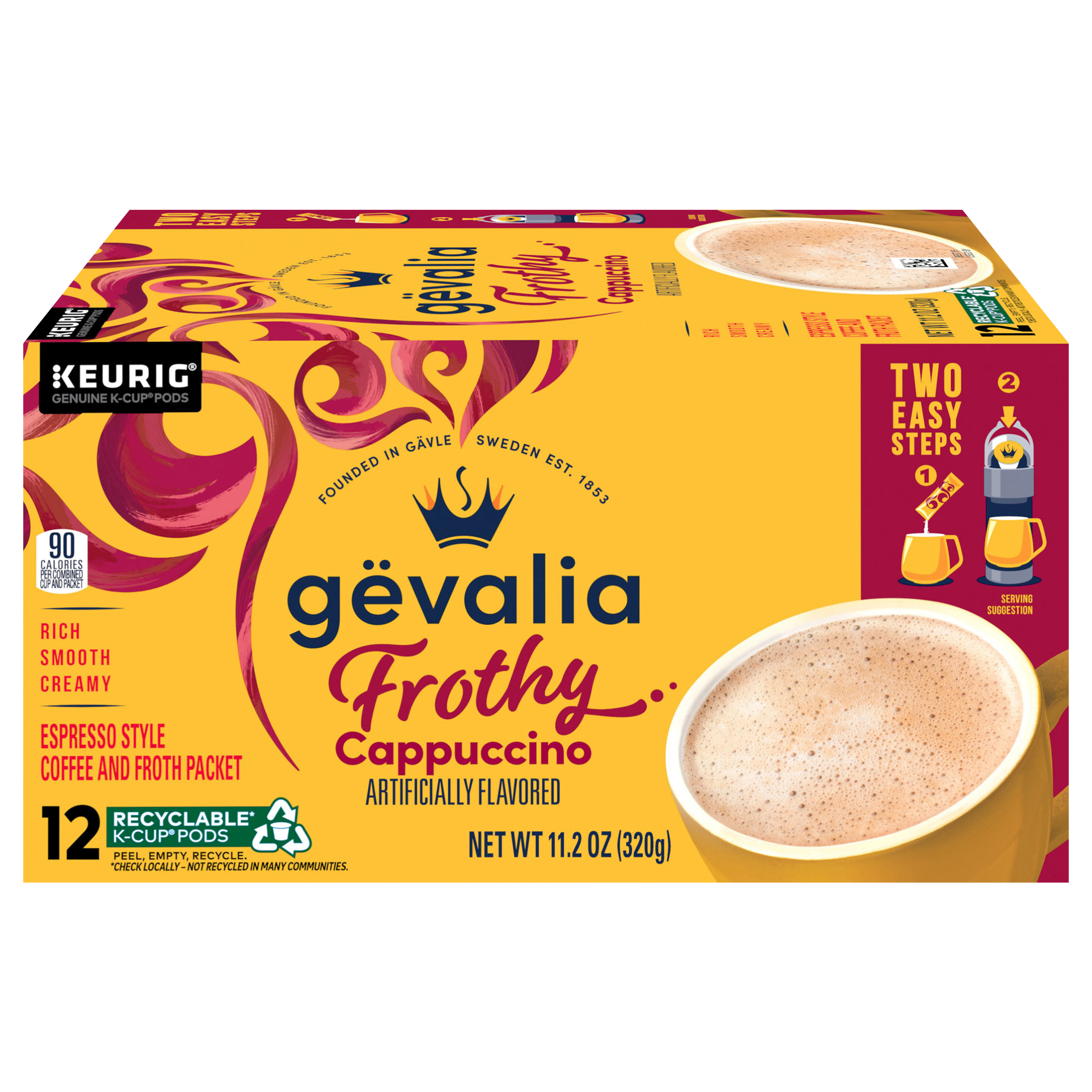 Frothy 2 Step Cappuccino Espresso Style K Cup Coffee Pods Froth Packets Kit GEVALIA Products Heinz