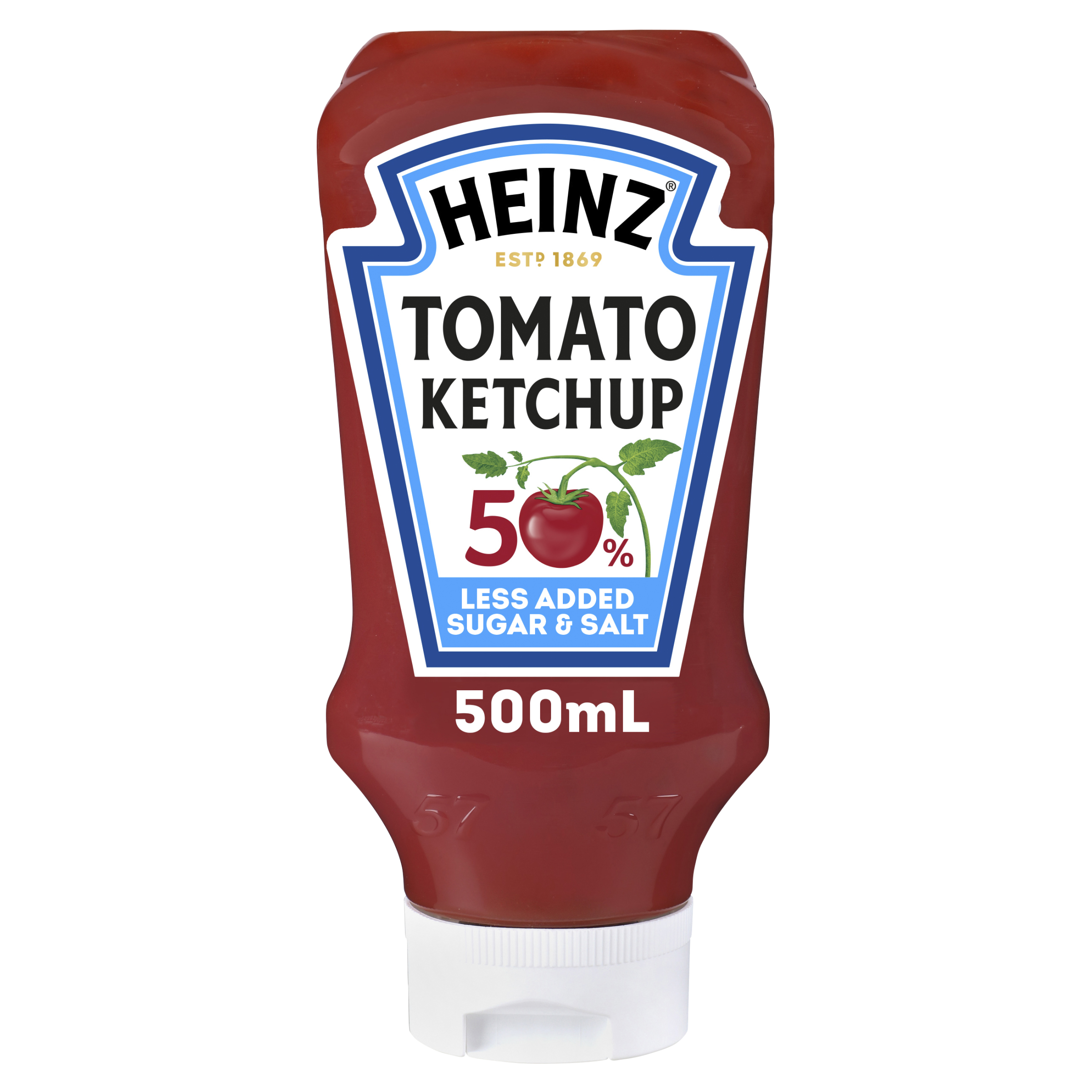 Heinz® Ketchup Tomato Sauce 50 Less Added Sugar & Salt* 500mL Heinz