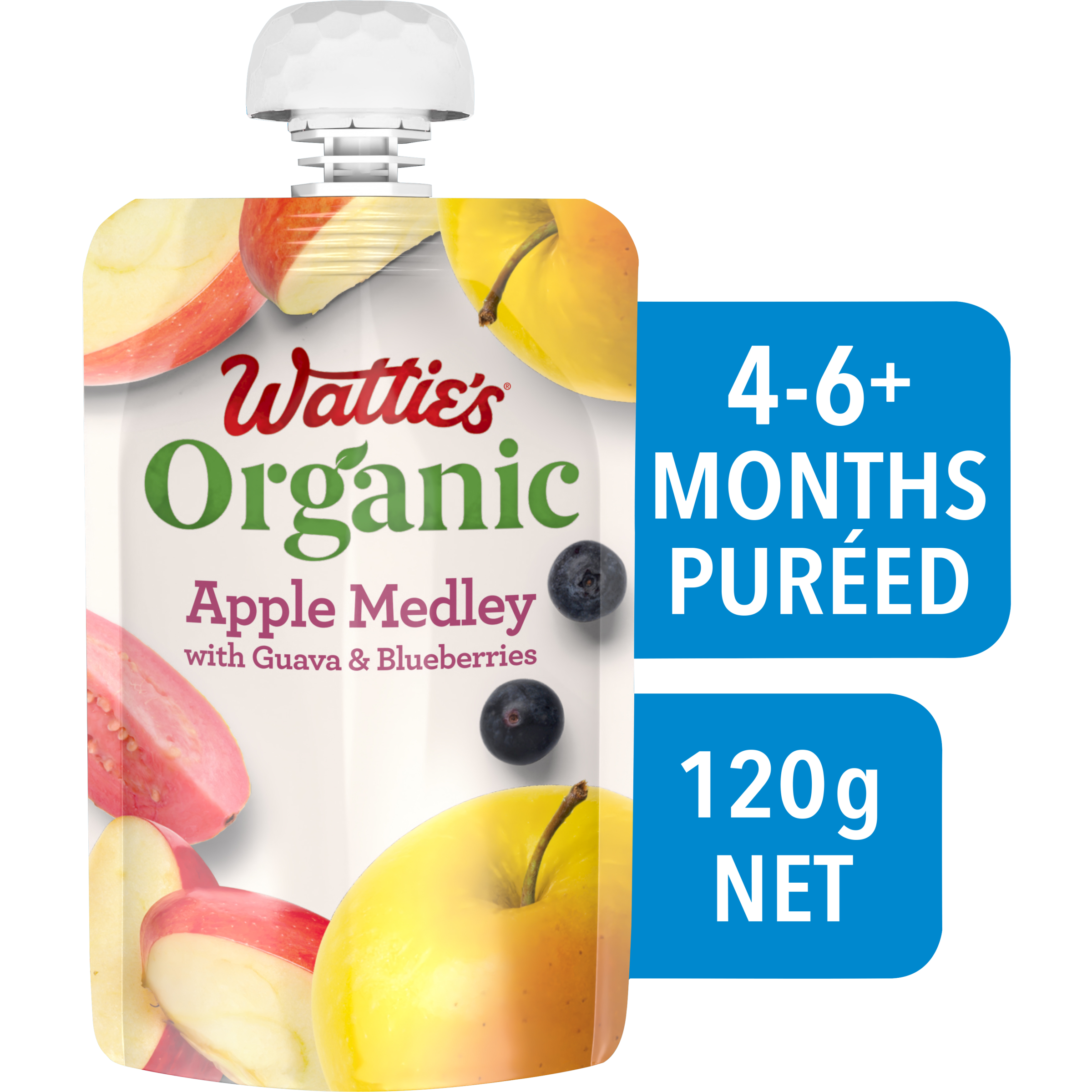 Wattie's® Organic Apple Medley with Guava & Blueberries 4-6+