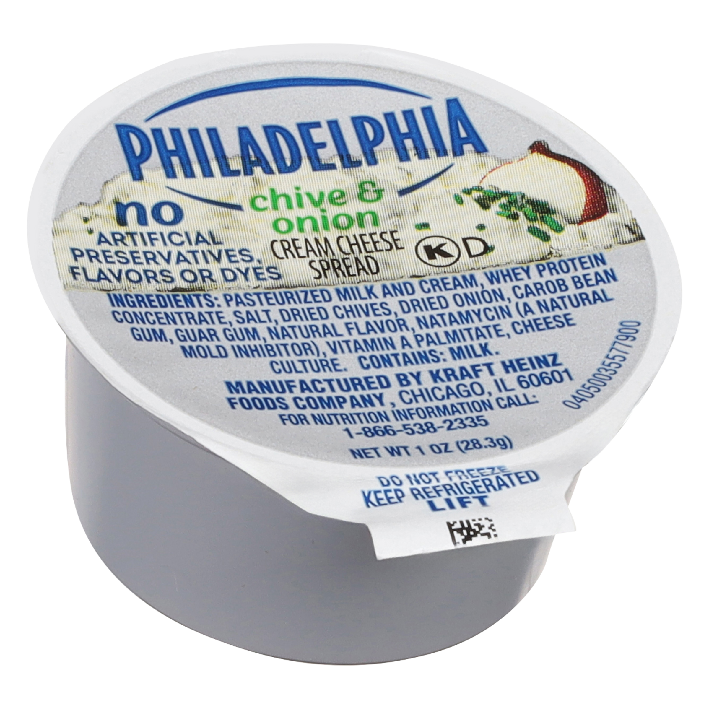 Philadelphia Chive & Onion Cream Cheese, 100/1 oz Case (Cup), 6.25