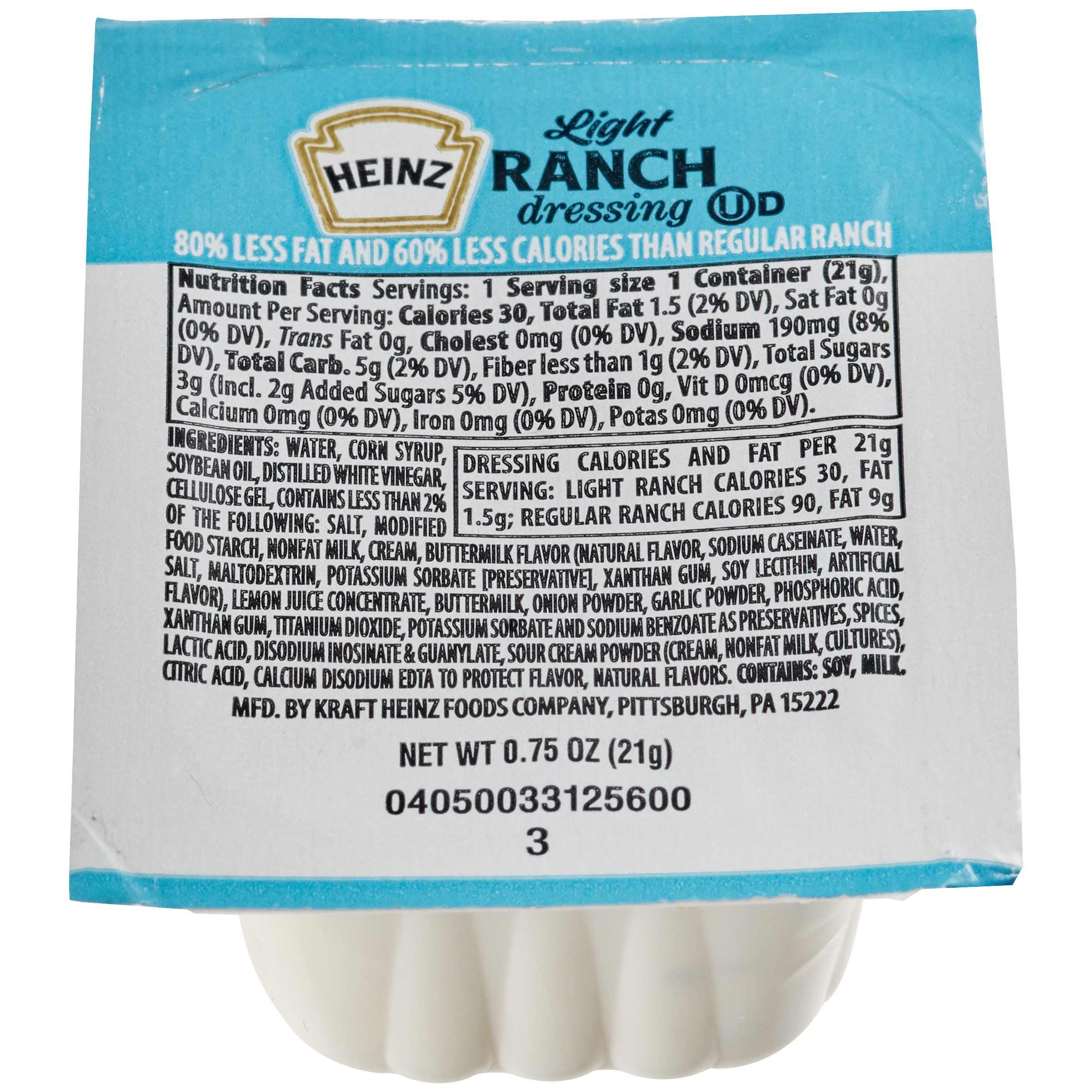 Heinz Ranch Dressing, Light, 100/0.7 oz Case (Cup), 75 OZ | Away From Home Heinz Ranch Dressing, Light, 100/0.7 oz Case (Cup), 75 OZ | Away From Home