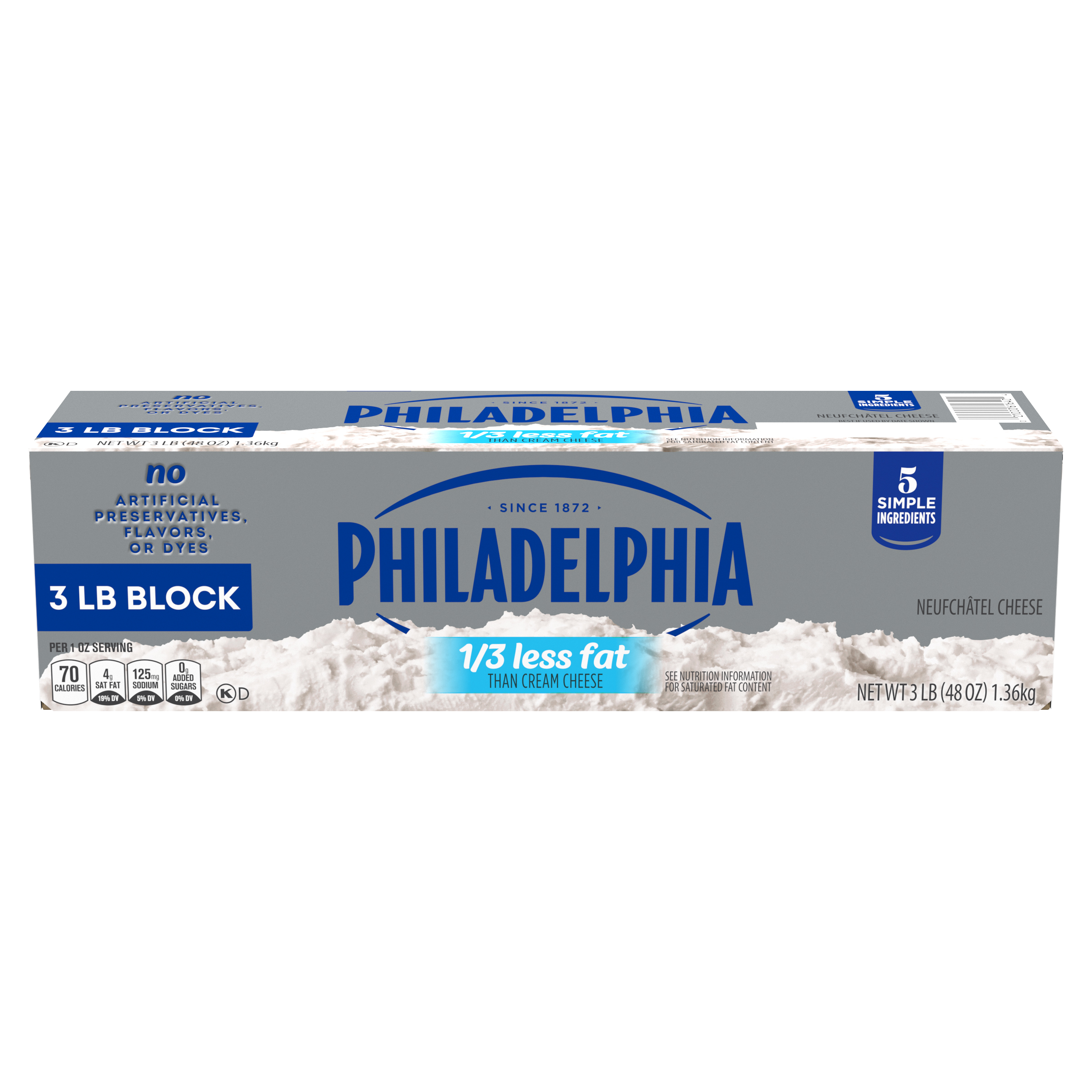 Philadelphia Reduced Fat Cream Cheese, 6/3 lb Case (Loaf), 48 OZ