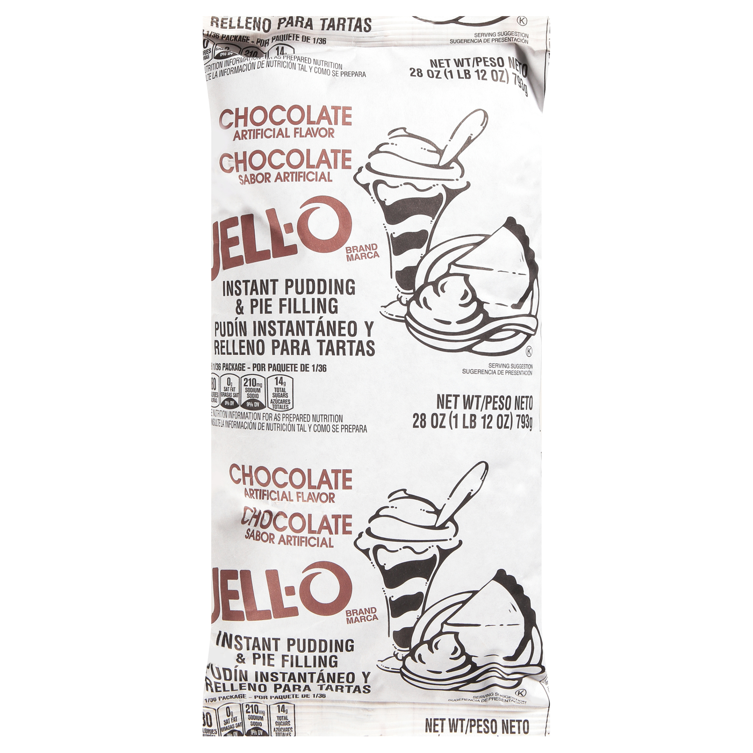 Jell-O Chocolate Instant Pudding Mix, 12/28 oz Case (Pouch), 28 OZ