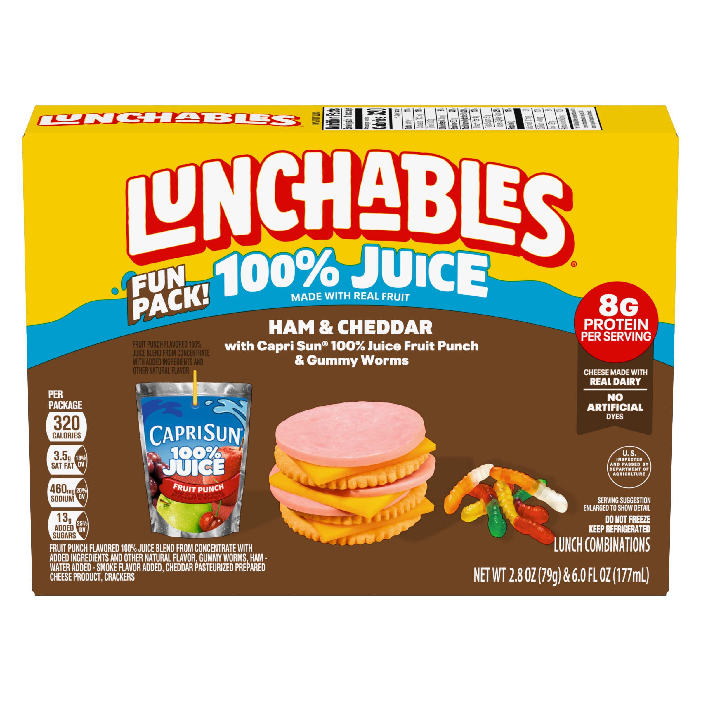 Ham & Cheddar with Capri Sun 100% Juice Fruit Punch & Gummy Worms