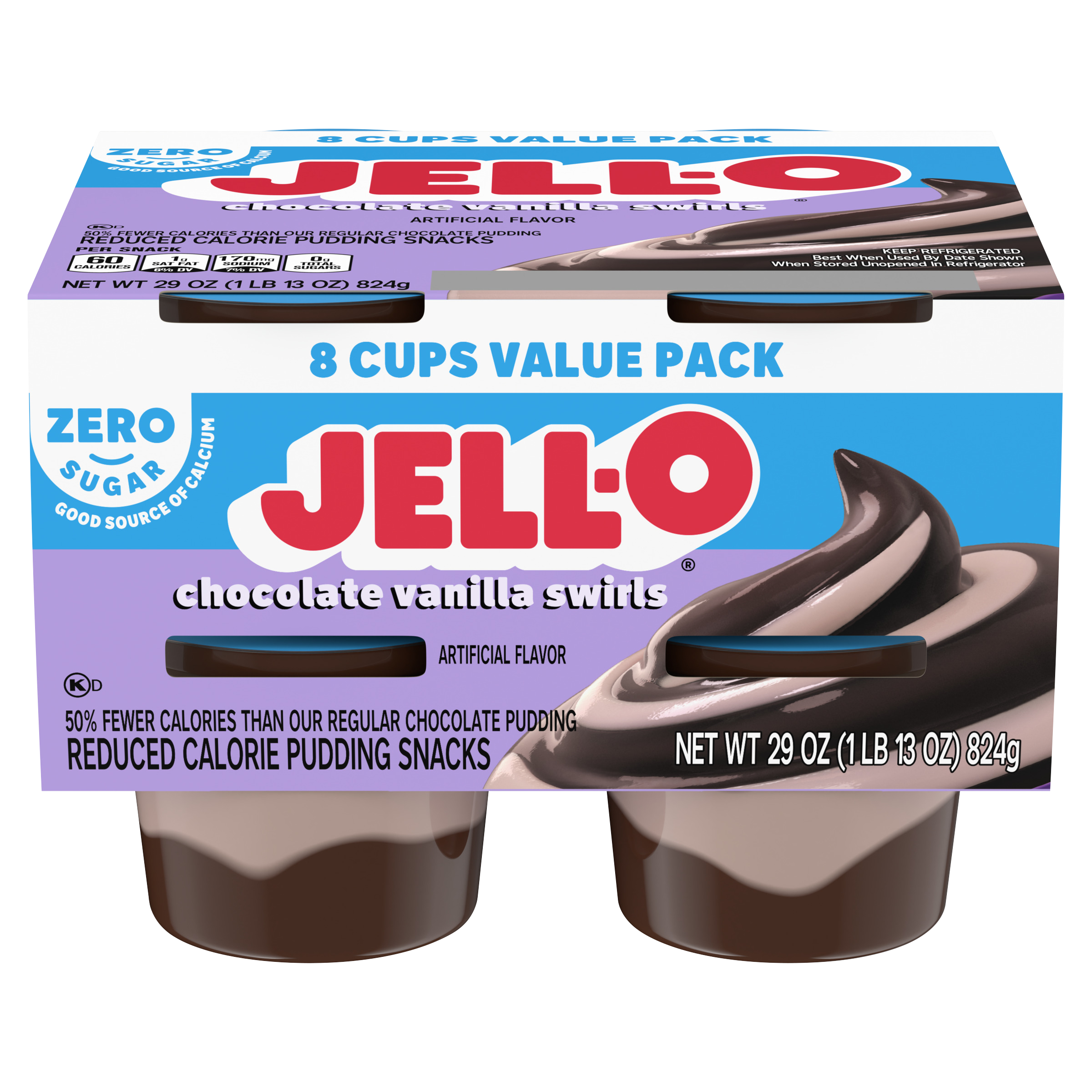 Zero Sugar Chocolate Vanilla Swirls Pudding Snack Cups | Jell-O
