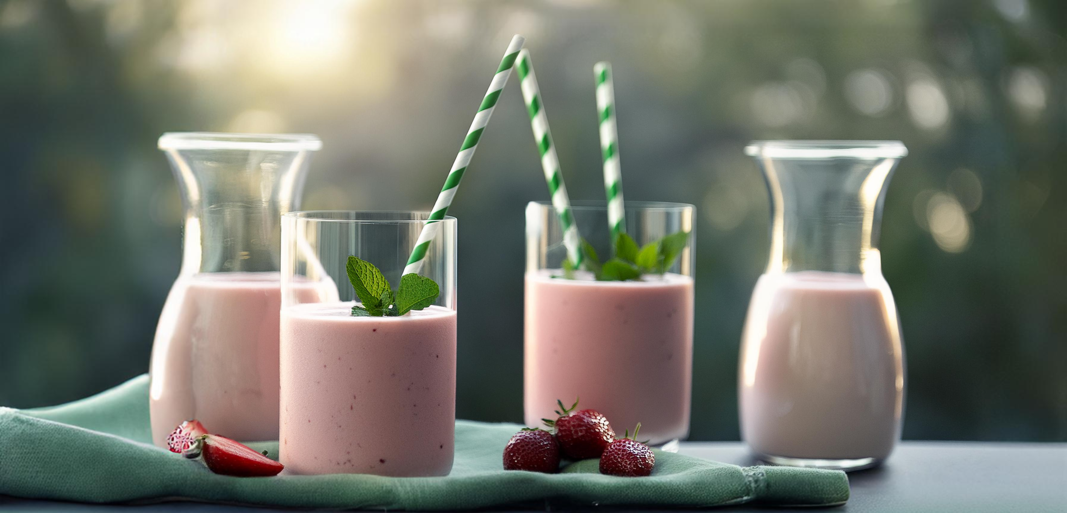 Volkoren tarwemeel shake met cranberry sap, aardbeien en munt