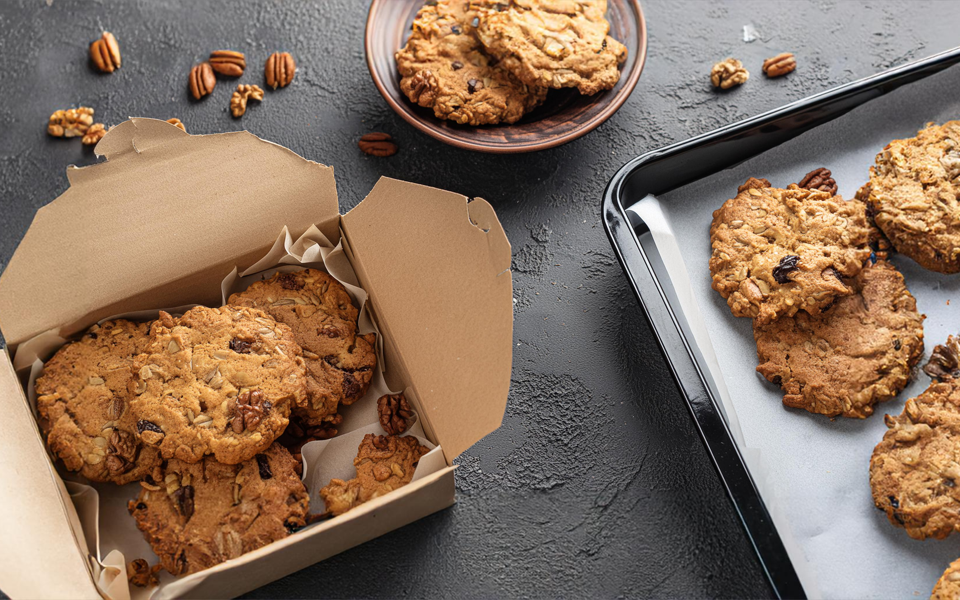 Havermout/volkorenmeel koekjes met walnoten en rozijnen