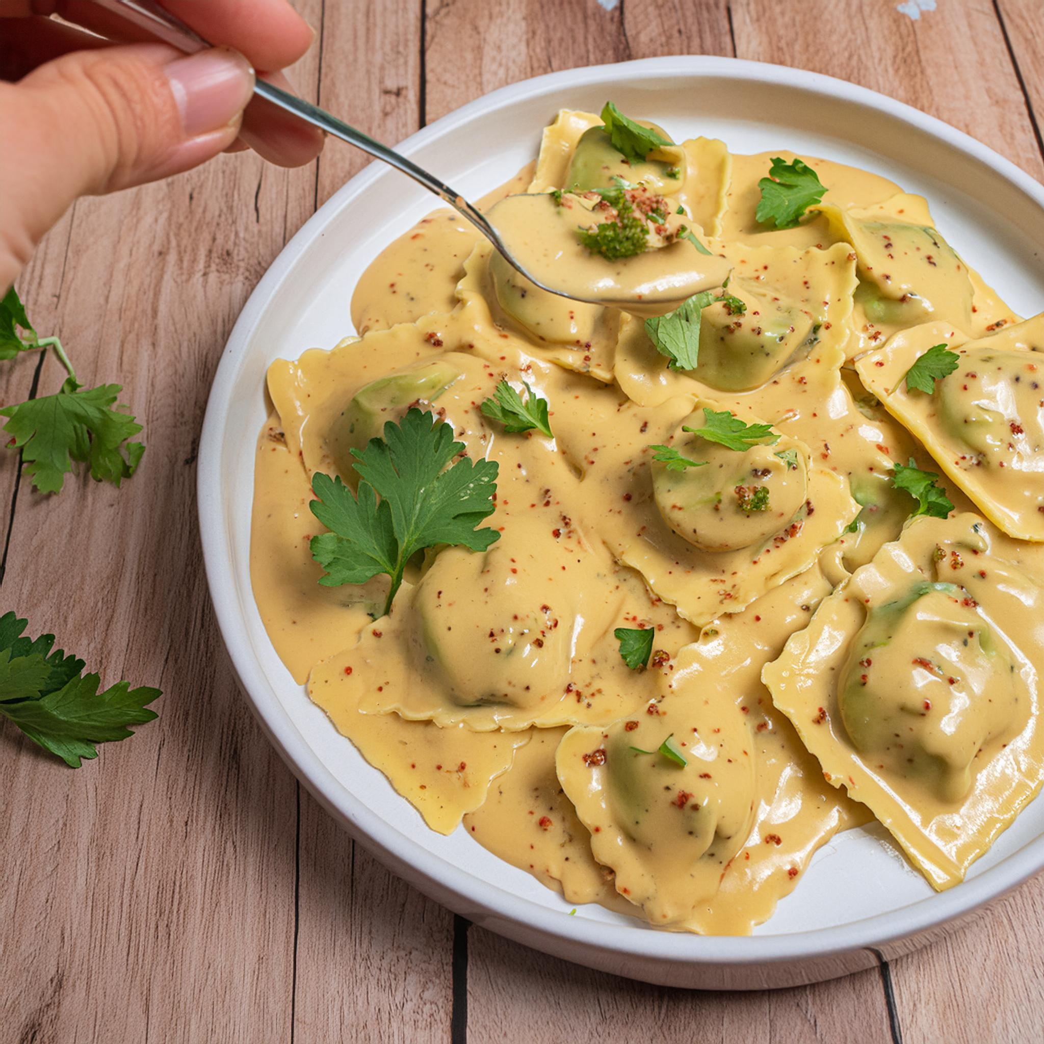 Ravioles en salsa de mostaza Heinz