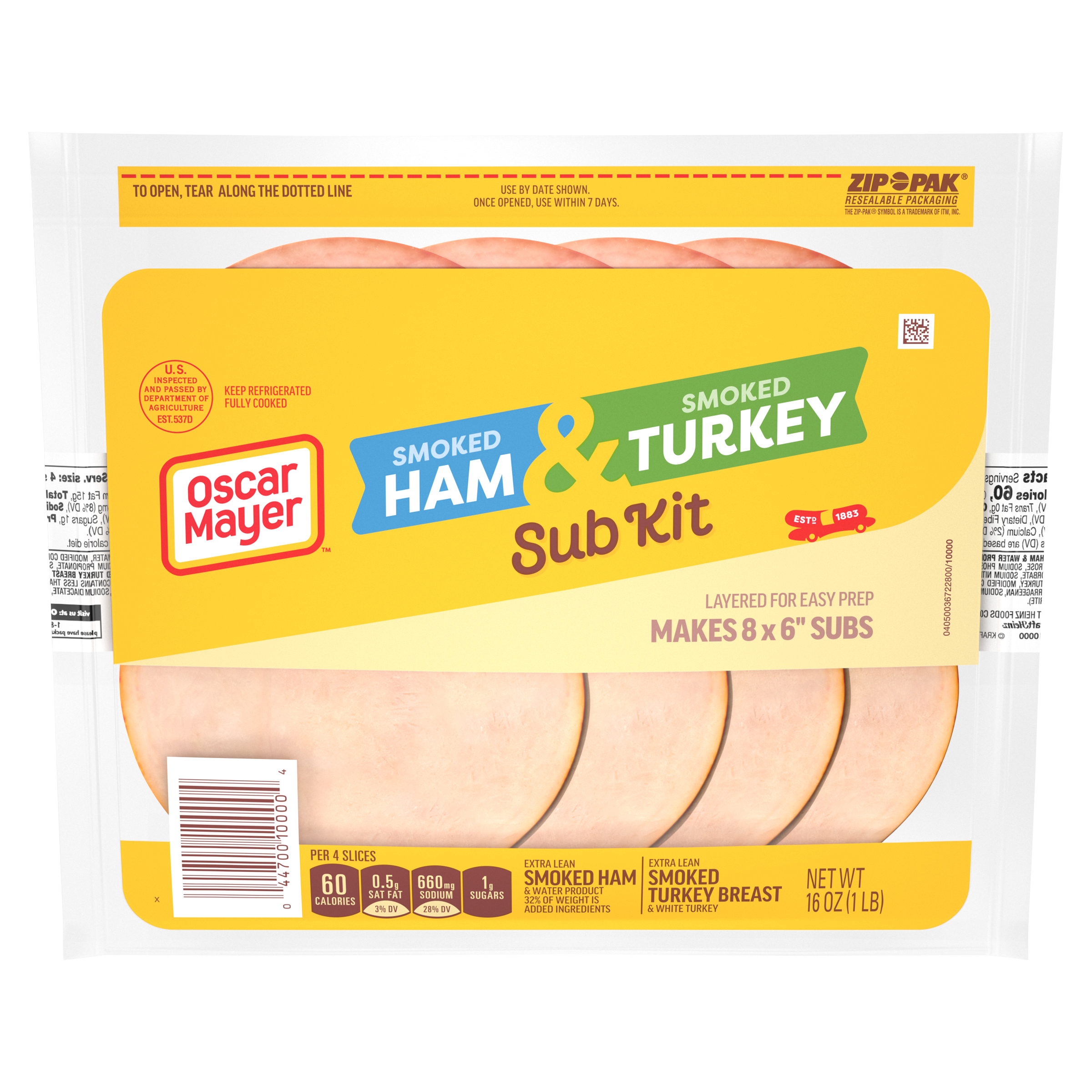 Sub Kit with Smoked Ham & Smoked Turkey Breast Sliced Lunch Meat ...