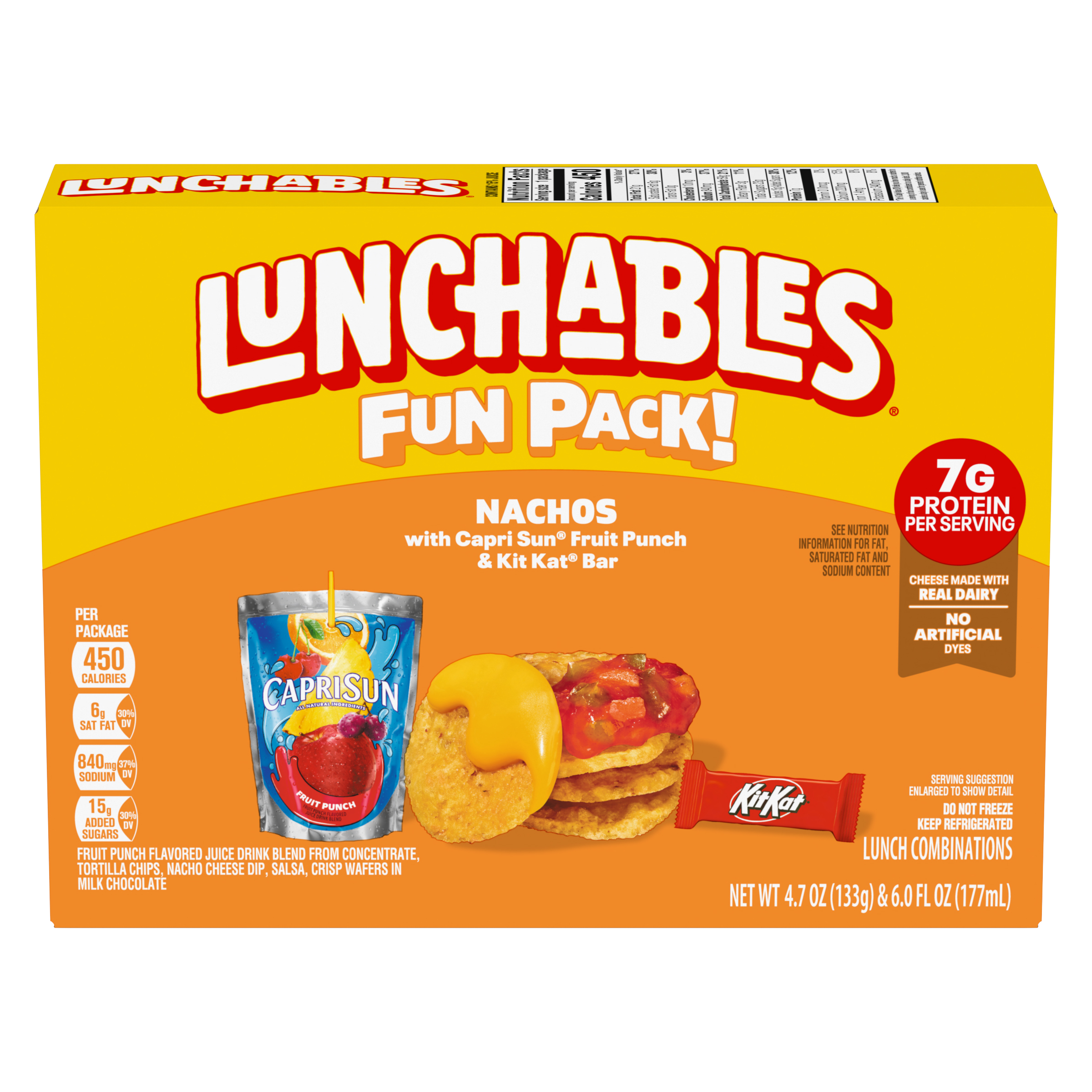 Nachos with Capri Sun Fruit Punch & Kit Kat Fun Pack | Lunchables
